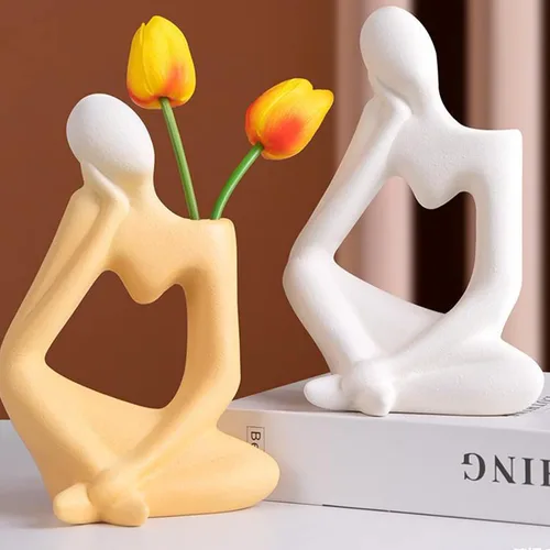 Miniatura 7 de Arawat - Florero de cerámica para decoración del hogar, moderno y lindo jarrón bohemio para decoración de mesa y habitación, jarrón estético único