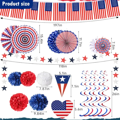 Miniatura 2 de 34 piezas de decoraciones del 4 de julio, suministros para fiesta del 4 de julio, pancarta de estrellas de la bandera de Estados Unidos, accesorios