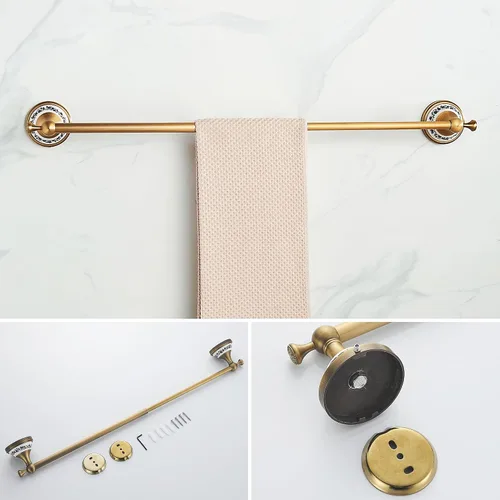 Miniatura 7 de Juego de accesorios de baño de bronce antiguo, toallero ajustable, soporte para rollo de papel higiénico, soporte para toalla de mano, gancho, juego