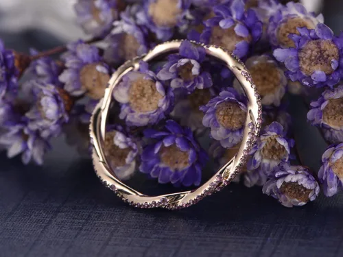 Miniatura 5 de Anillo de boda de amatista de eternidad completa de oro rosa de 14 quilates