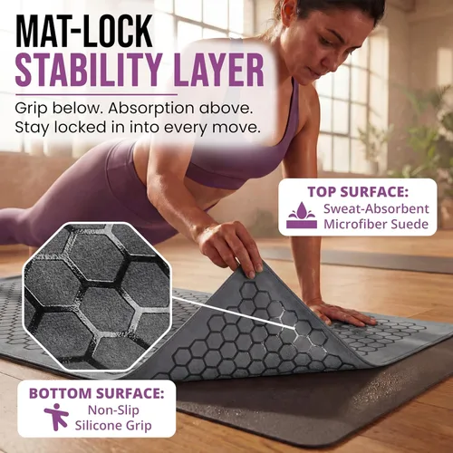 Miniatura 5 de Clever Yoga Toalla para esterilla de yoga caliente, agarre antideslizante para yoga caliente, absorbe el sudor, agarre de silicona de panal, se Gris