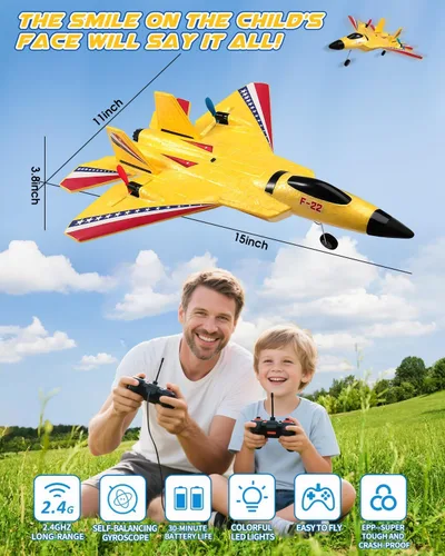 Miniatura 3 de ANTSIR Avión F22 Raptor RC, chorro de control remoto de espuma duradera con giroscopio y luces LED, 2 baterías recargables, 2.4 GHz RC Glider