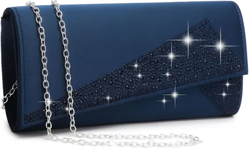 Dasein Bolsos de noche de satén con diamantes de imitación para mujer, bolso de mano brillante con purpurina brillante para fiesta, boda, cóctel,