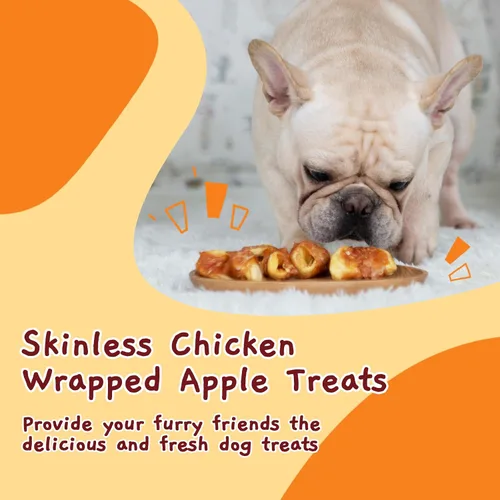 Miniatura 9 de Jungle Calling Golosinas para perros, golosinas de manzana envueltas en pollo sin piel, sin gluten y granos, mordeduras masticables para una