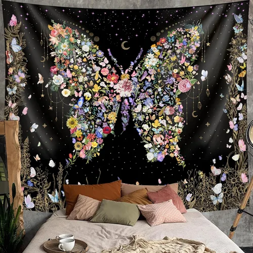 Miniatura 8 de Damanse Tapiz floral para colgar en la pared, bonito tapiz de pared bohemio para dormitorio, estético, decoración de sala de estar con mandala