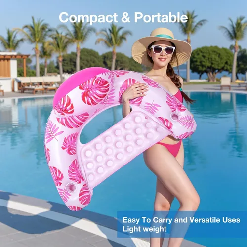 Miniatura 5 de Flotadores de piscina para adultos [2025 Nuevo Actualizado] - Sillas Flotantes Inflables, Flotadores de Piscina con Soportes para Tazas, 2 Parches