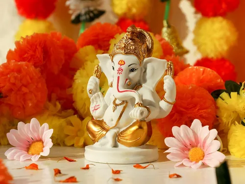 Miniatura 3 de alikiki Estatua de ídolo del señor indio Ganesha – Dios hindú en tono dorado de 5 pulgadas de alto, Ganpati Mandir Diwali Pooja, artículo