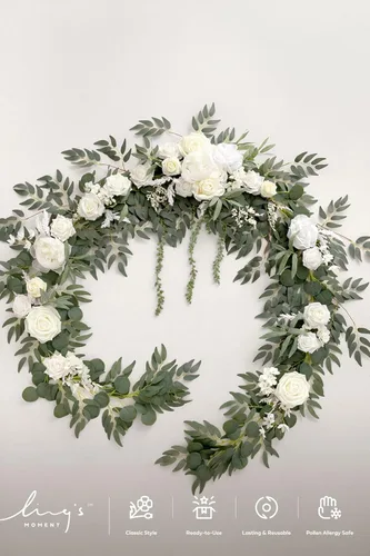 Miniatura 7 de Ling's moment Guirnalda de Flores de Primavera de 9 Pies para Decoraciones de Fondo - Flores de Arco de Boda, Eucalipto y Rosa, Guirnalda Floral