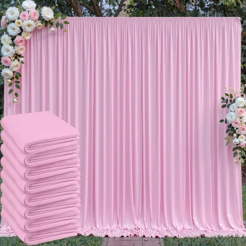 Miniatura 24 de Cortinas de telón de fondo blanco de 30 pies x 8 pies para fiestas de boda, 6 paneles de 5 pies x 8 pies, cortinas de fotografía de poliéster sin