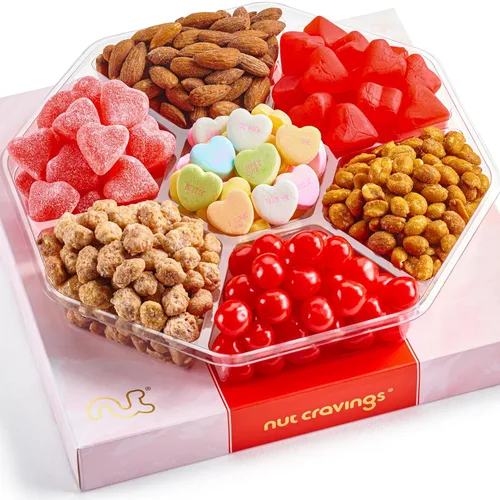 Miniatura 61 de Canasta de regalo con frutos secos para Navidad y festividades + cinta verde (juego de 7 piezas, 2.2 libras), bandeja preparada de alimentos