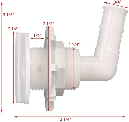 Miniatura 5 de Supra Boat Thru Hull Drain 104531 Codo de plástico blanco de 1 1/4 pulgadas