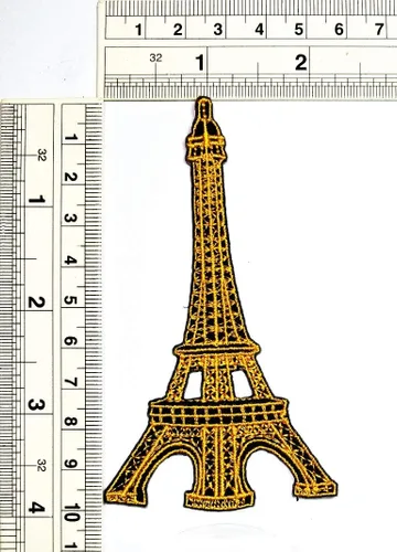 Miniatura 2 de Umama Juego de 3 parches dorados, Torre Eiffel, tela artesanal, París, Francia, viajes, vacaciones, caricatura, retro, divertido, bordado, apliques