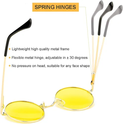 Miniatura 5 de Gleyemor John Lennon - Gafas de sol polarizadas pequeñas redondas para hombres y mujeres, diseño de círculos hippie, color rojo y amarillo