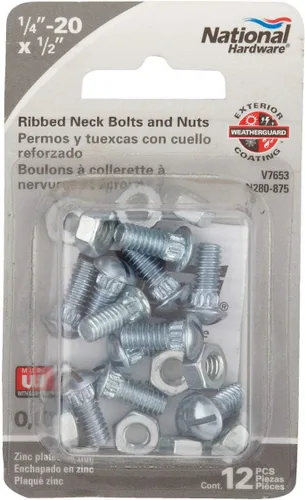 Miniatura 2 de NATIONAL/SPECTRUM BRANDS HHI N280-875 Tornillo/tuerca de cuello acanalado, paquete de 12
