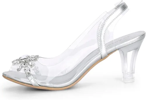 Miniatura 7 de Allegra K Sandalias de tacón con punta abierta y diamantes de imitación transparentes para mujer