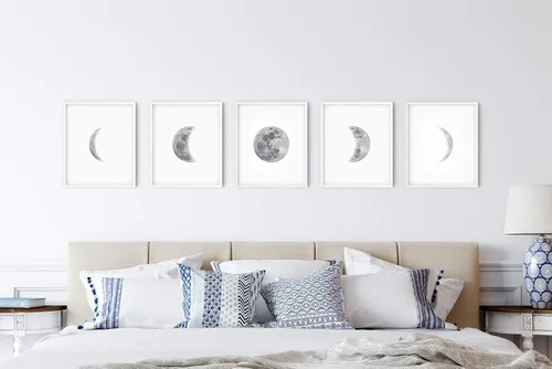 Miniatura 4 de HAUS AND HUES Fases de la Luna - Decoración de pared – Juego de 5 impresiones artísticas de fases lunares, carteles celestiales, 8 x 10 pulgadas sin