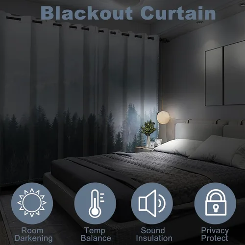 Miniatura 47 de AWERT Cortinas opacas para dormitorio, árbol negro con niebla, naturaleza, amanecer, bosque, 2 paneles para sala de estar, bloqueo de calor, 21 x 45