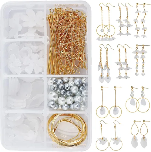 Miniatura 10 de SUNNYCLUE 1 caja de 10 pares de aretes colgantes de acrílico esmerilado de flores de lirio de cala, kits de fabricación de aretes de perlas de Diy