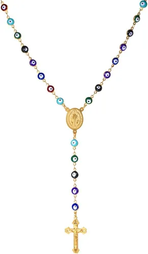 U7 Catholic Gift Stainless Steel 18K Gold Plated Coin MedalCrucifix CrossVirgin MaryRosary Necklaces for Women Men