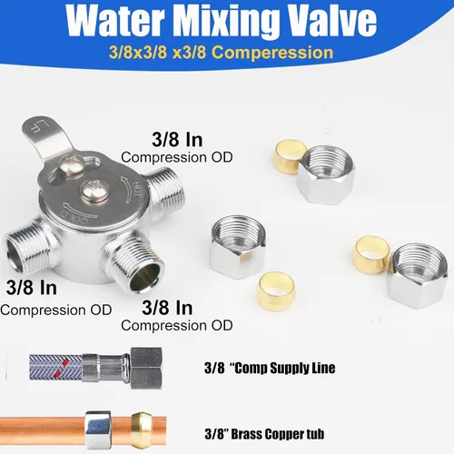 Miniatura 3 de WHK Válvula mezcladora de agua, mezclador de agua fría caliente, entradas y salida es de 3/8 pulgadas por conexión de compresión en el fregadero