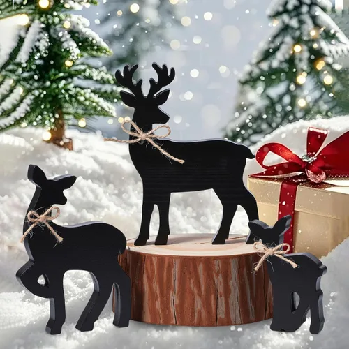 Miniatura 7 de Faccito 3 piezas de decoración de mesa de reno de Navidad, centros de mesa rústicos de ciervos familiares con lazo de cuerda, decoración de bandeja
