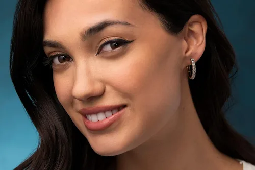 Miniatura 3 de Natalia Drake Aretes de aro con barra horizontal de 12 quilates para mujer en plata de ley 925