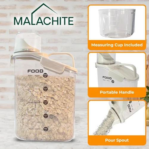 Miniatura 4 de Paquete de dos contenedores de almacenamiento de alimentos y cereales, contenedor organizador de cocina de plástico hermético de 2.6 L con boquilla