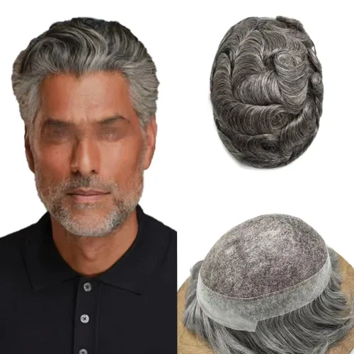 Miniatura 86 de Toupee para hombres Sistema de reemplazo de cabello humano real pieza de cabello humano para hombres encaje suizo para hombre Toupee Hair Pieces