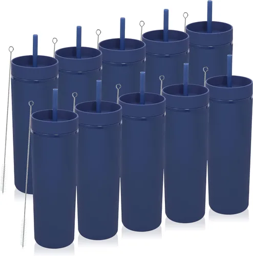 Miniatura 13 de Volhoply Paquete a granel de 4 vasos delgados de plástico de 20 onzas, vaso de doble pared con tapa y popote, taza reutilizable de viaje para café