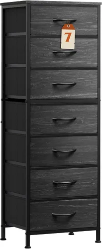 Miniatura 17 de WLIVE Cómoda alta para dormitorio, cómoda de 6 cajones y cómodas, cómoda de tela para armario, mesita de noche con marco de metal, torre