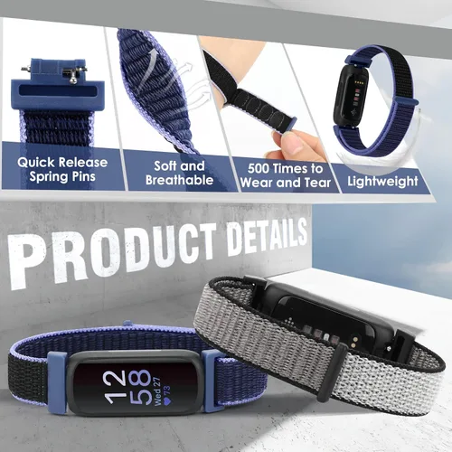 Miniatura 3 de Bcuckood Correa de nailon compatible con Fitbit Inspire 3/2/HR/Fitbit Ace 3/2, correa deportiva de nailon suave, transpirable, ajustable, correa