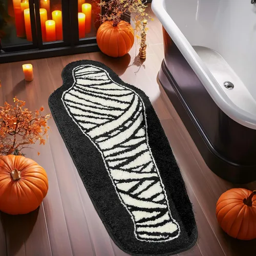 Alfombra de baño de Halloween, decoración de terror en blanco y negro, antideslizante, tapete de baño para baño, dormitorio, bonito corredor,