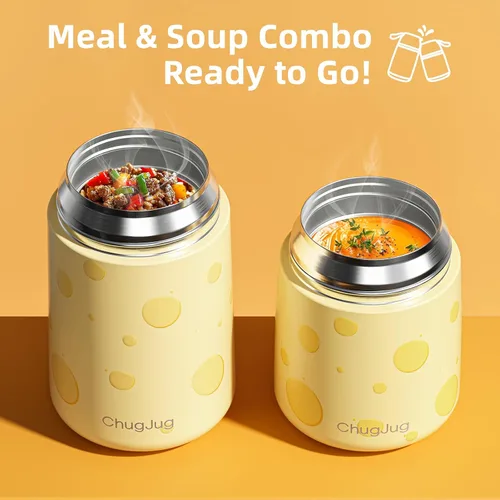 Miniatura 3 de Paquete de 2 termos para comida caliente para adultos y niños, boca ancha, tarro de alimentos aislado al vacío con cuchara, termo de sopa a prueba