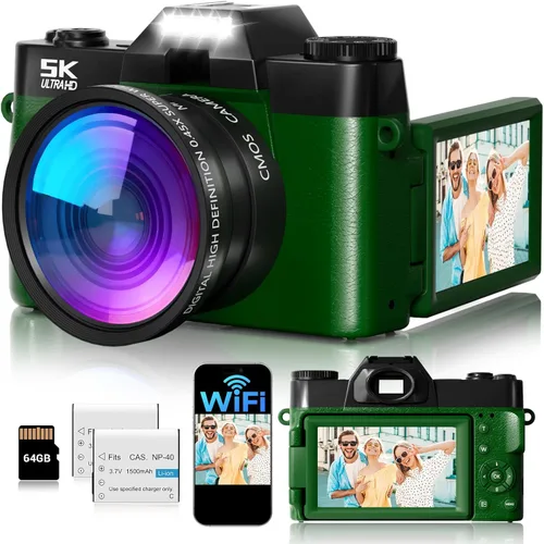 Miniatura 11 de Cámara digital 5K para fotografía, cámara de vlogging WiFi UHD de 75 megapíxeles para YouTube, cámara compacta con pantalla abatible de 3" 180°, Rosa