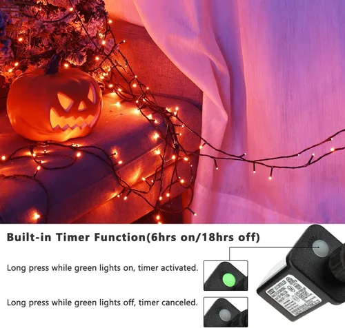 Miniatura 2 de BrizLabs - Luces naranjas de Halloween, 78.74 pies, 240 luces LED de color naranja, luces para exteriores de Halloween, miniluces conectables, 8