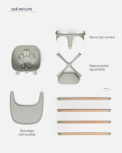 Miniatura 6 de Lalo The Chair Silla Alta Convertible 3 en 1 para Bebés y Niños Pequeños, Bandeja Apta para Lavavajillas, Reposapiés Ajustable, Verde Salvia