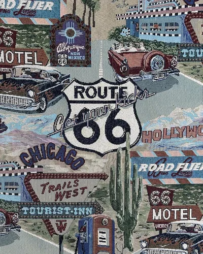 FABRIC EMPIRE - Tela de tapiz clásica inspirada en la ruta retro 66, Motel, Diner, Tema de gasolinera - 56 pulgadas de ancho, vendido por The