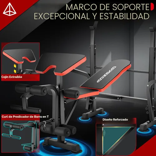 Miniatura 2 de OPPSDECOR Juego de banco de pesas todo en uno de 900 libras con estante para sentadillas, banco de entrenamiento ajustable con desarrollador