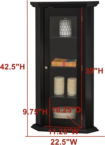 Miniatura 6 de Kings Brand Furniture - Armario de almacenamiento esquinero con puerta de cristal, vitrina de esquina con 4 estantes, gabinete de madera para sala