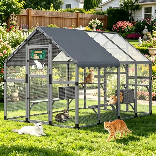 Miniatura 10 de COZIWOW Catio - Casa grande para gatos al aire libre, con conexión de ventana, resistente a la intemperie, condominio, plataforma, casa de animales
