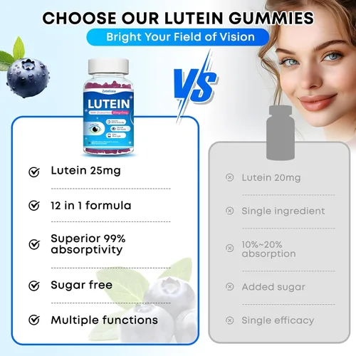 Miniatura 7 de Gomitas de luteína, suplementos de luteína y zeaxantina 12 en 1, vitaminas oculares para adultos, suplemento de salud ocular con múltiples vitaminas