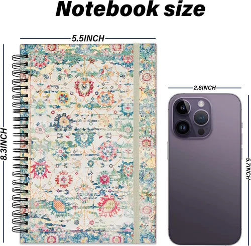 Miniatura 2 de Cuaderno de espiral, diario en espiral de tapa dura, 5.5 x 8.3 pulgadas, papel grueso de 80 GSM, 60 hojas de 120 páginas, con banda elástica