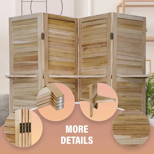 Miniatura 6 de Divisor de habitación de 4 paneles, pantalla de madera de privacidad con estantes, separadores de habitación, separadores de habitación plegables