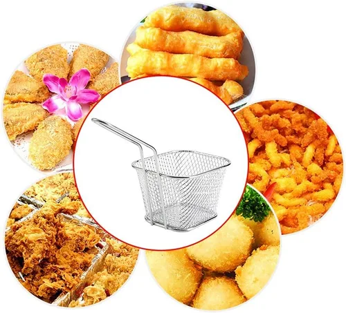 Miniatura 4 de 8 cestas cuadradas para freír, cesta de acero inoxidable para freidora profunda con mango de alambre, 4.1 x 3.3 x 2.6 pulgadas, cestas para servir