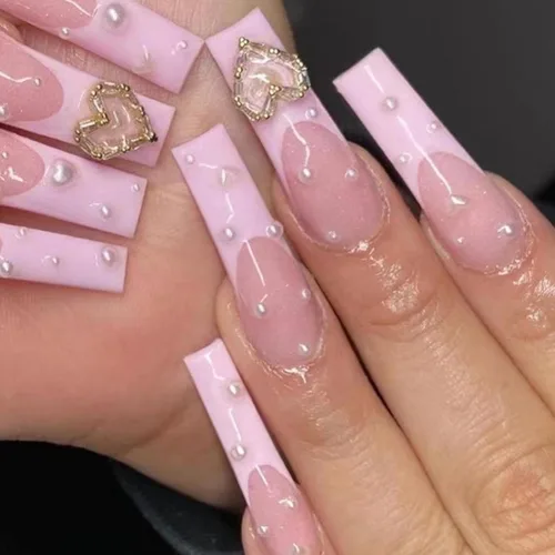 Miniatura 6 de Hkanlre - Uñas postizas cortas a presión con forma de almendra, uñas falsas de acrílico blancas brillantes, uñas postizas de cobertura completa