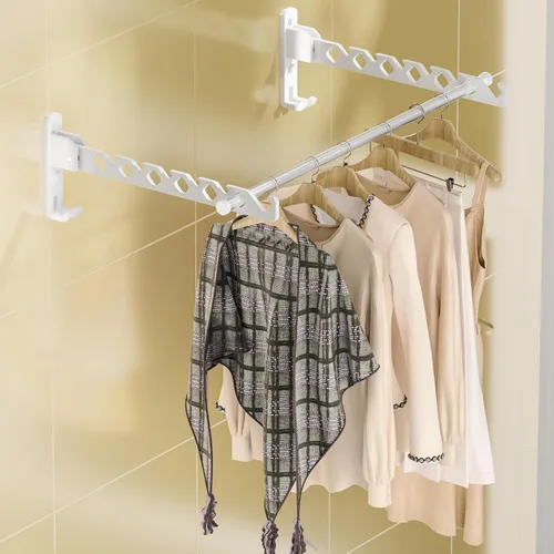 Miniatura 10 de Dr.DJ Soporte para colgar abrigos de pared, organizador de secado de ropa negra, ganchos de aluminio, retráctiles, plegables, para interiores