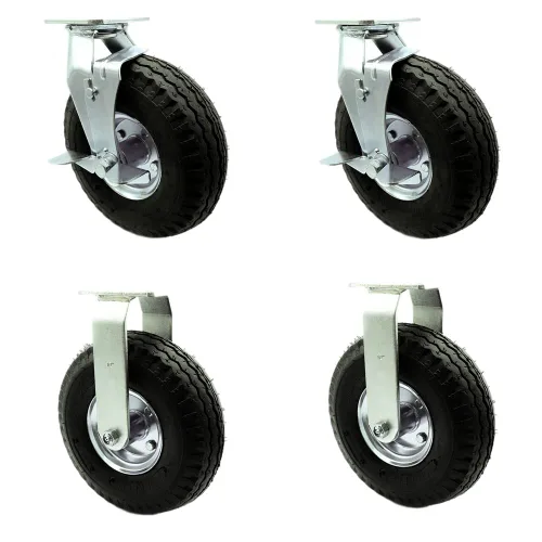 Miniatura 86 de Juego de 4 ruedas neumáticas giratorias de 6 pulgadas, ruedas de goma negra, incluye 2 ruedas giratorias con frenos y 2 rígidas, ruedas resistentes