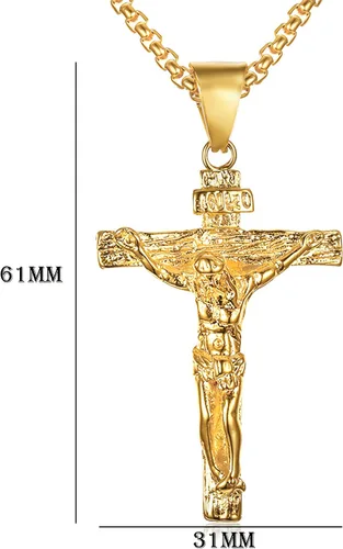 Miniatura 3 de Axmerdal Collar de cruz de acero inoxidable con crucifijo de Jesucristo cruz de oración del Señor para hombres y mujeres cadena de caja de 24 iNCH