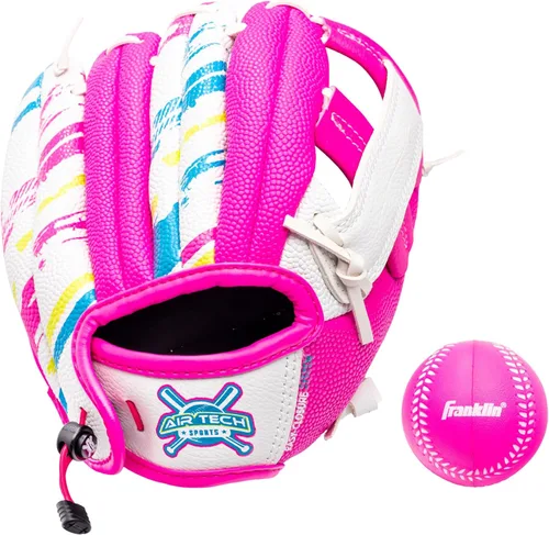 Miniatura 11 de Guante de béisbol Franklin Sports Air Tech con pelota - Béisbol para niños - Espuma Air Tech suave Rosado/Púrpura