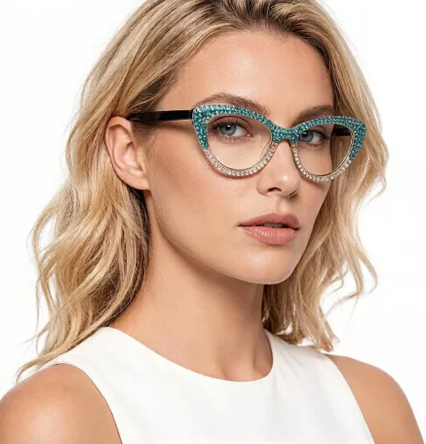 Miniatura 2 de ICARA Oprah Style - Lentes de lectura con diamantes de imitación para mujer, diseño de ojo de gato con diamantes brillantes y bloqueo de luz azul